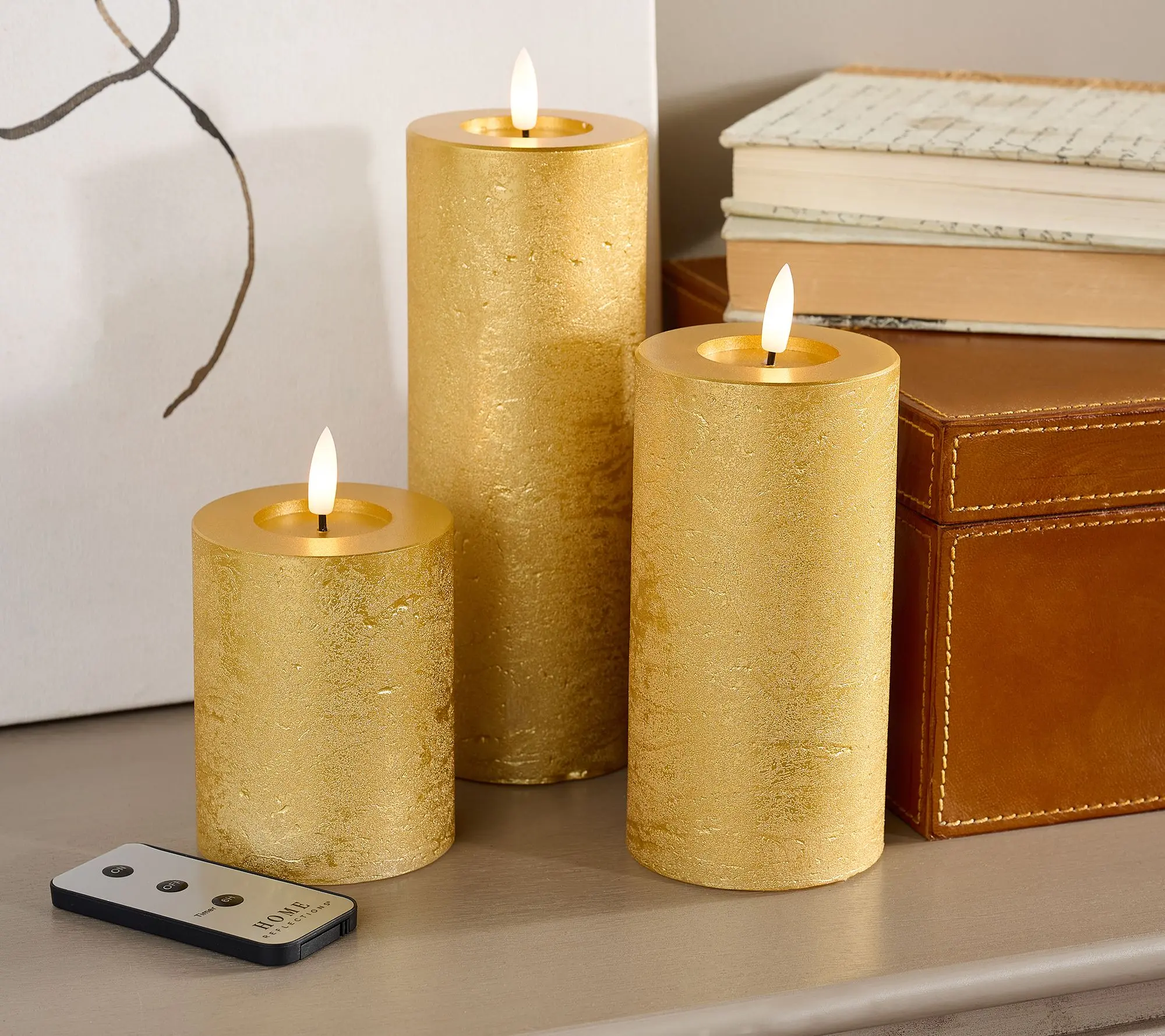 Home Reflections S/3 Flameless Shiny Metallic Pillar Candles Home Reflections S/3 Flameless Shiny Metallic Pillar Candles