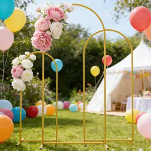 Gold Metal Arch Backdrop Stand – 3.9ft/4.92ft/5.9ft/6.56ft/7.21ft Adjustable Wedding, Birthday, Baby Shower, Photo Booth, Garden Party Decoration, Party Decoration Supplies