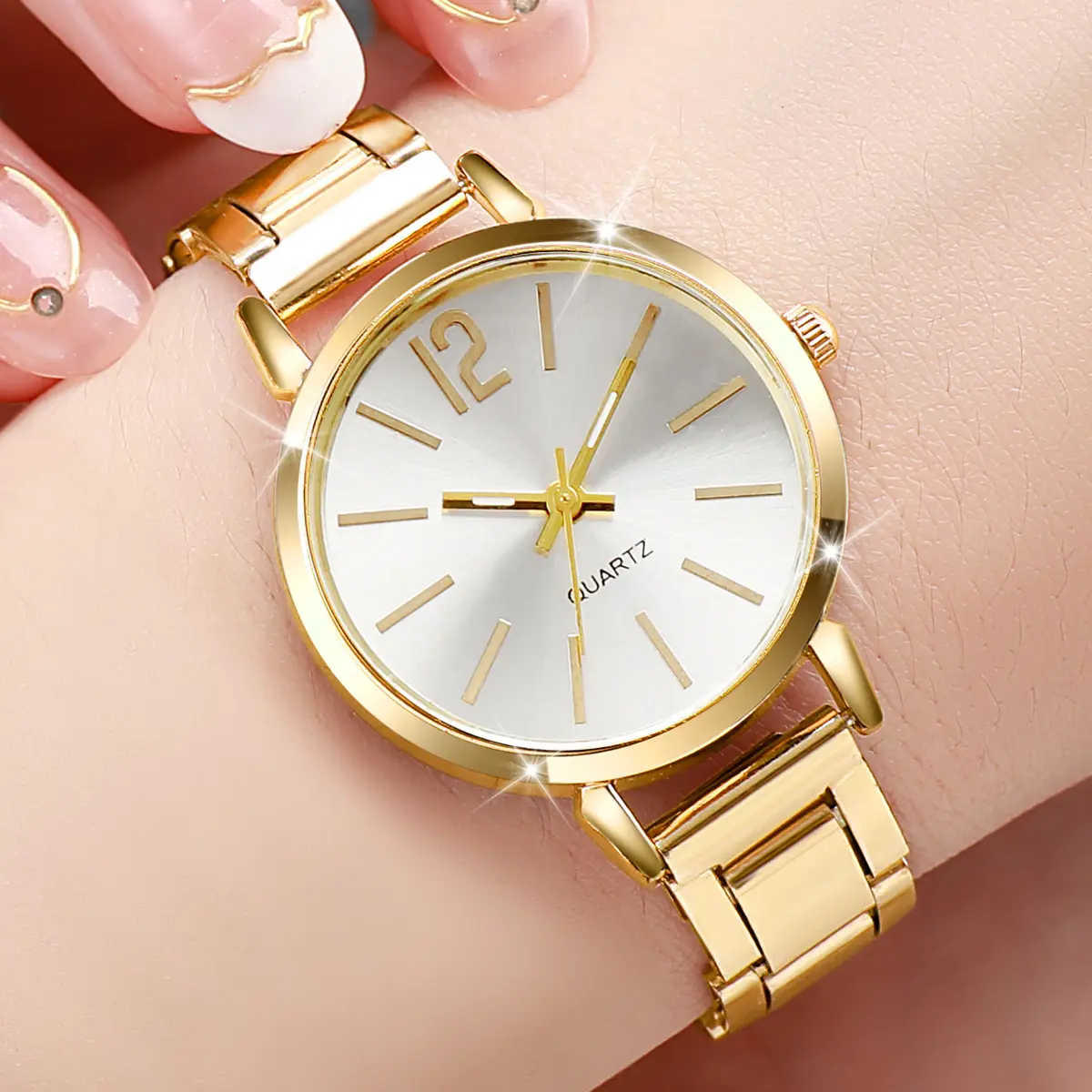 Gold Womens Waterproof Wrist Watch, Women's Small Thin Analog Bracelet Quartz Watch Dainty Christmas Gifts  Fashion Women Watches Simple Dial Analog Quartz Watch for Women Relogio Feminino Girls Clock Gift