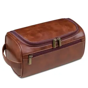 Premium Vintage Oil-Waxed Leather Hanging Toiletry Bag for Home & Travel (Unisex)| Extra Large Capacity, Waterproof Material, Handcrafted Distressed Oil-Waxed Leather Design| Travel Bag/Cosmetic Bag/Picnic Bag/Home Multi-Functional Storage Bag.