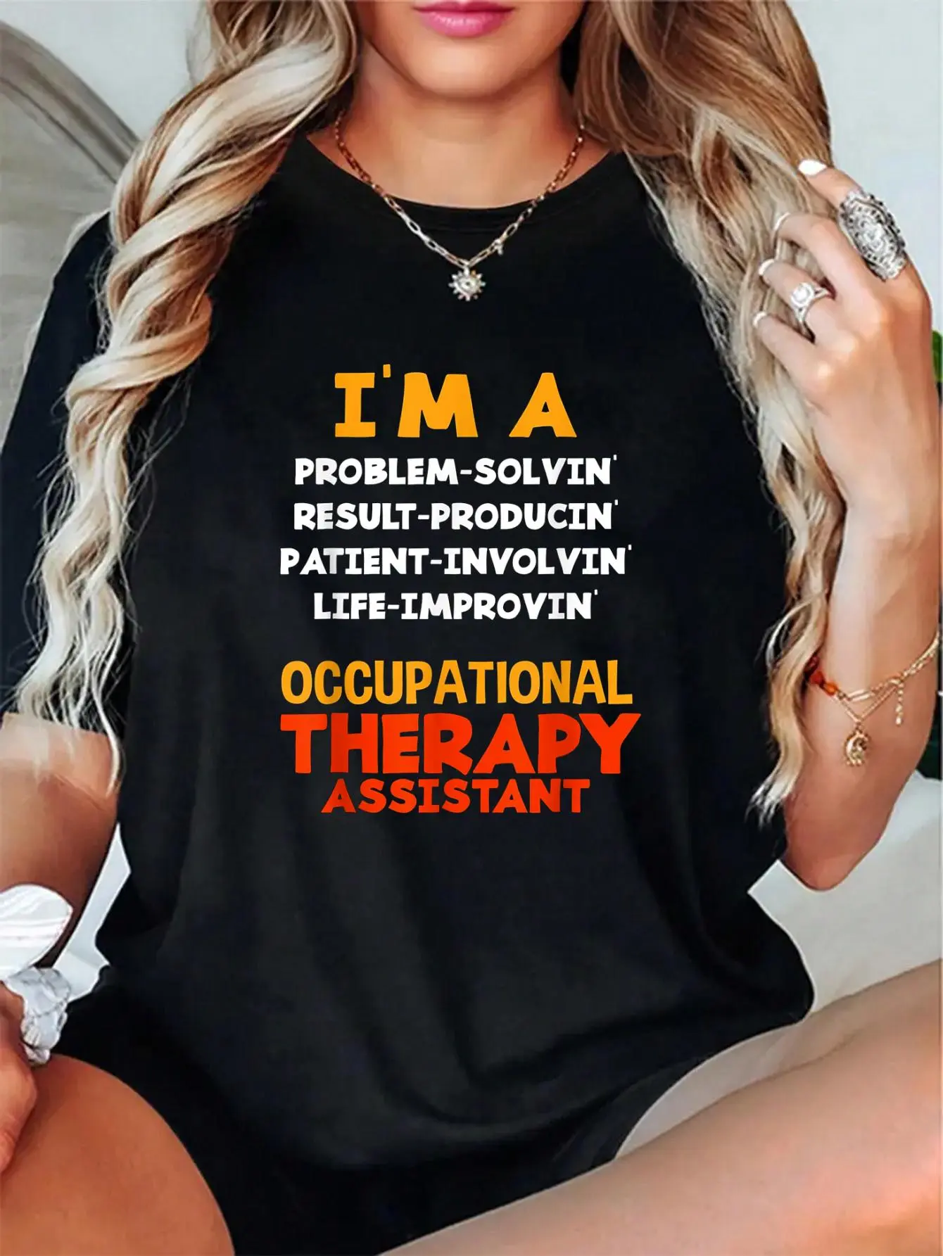 Women's Occupational Therapy Assistant Graphic Top - Unisex 100% Cotton Cute Casual Style Print Tee, Relaxed Fit, Soft Breathable Fabric for Everyday Wear