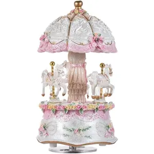 Carousel Music Box for Girls: Christening Gifts Musical Carousel Color Lights Decor - Pink Carousel Music Boxes for Daughter Mom Cake Topper Christmas Birthday Valentine