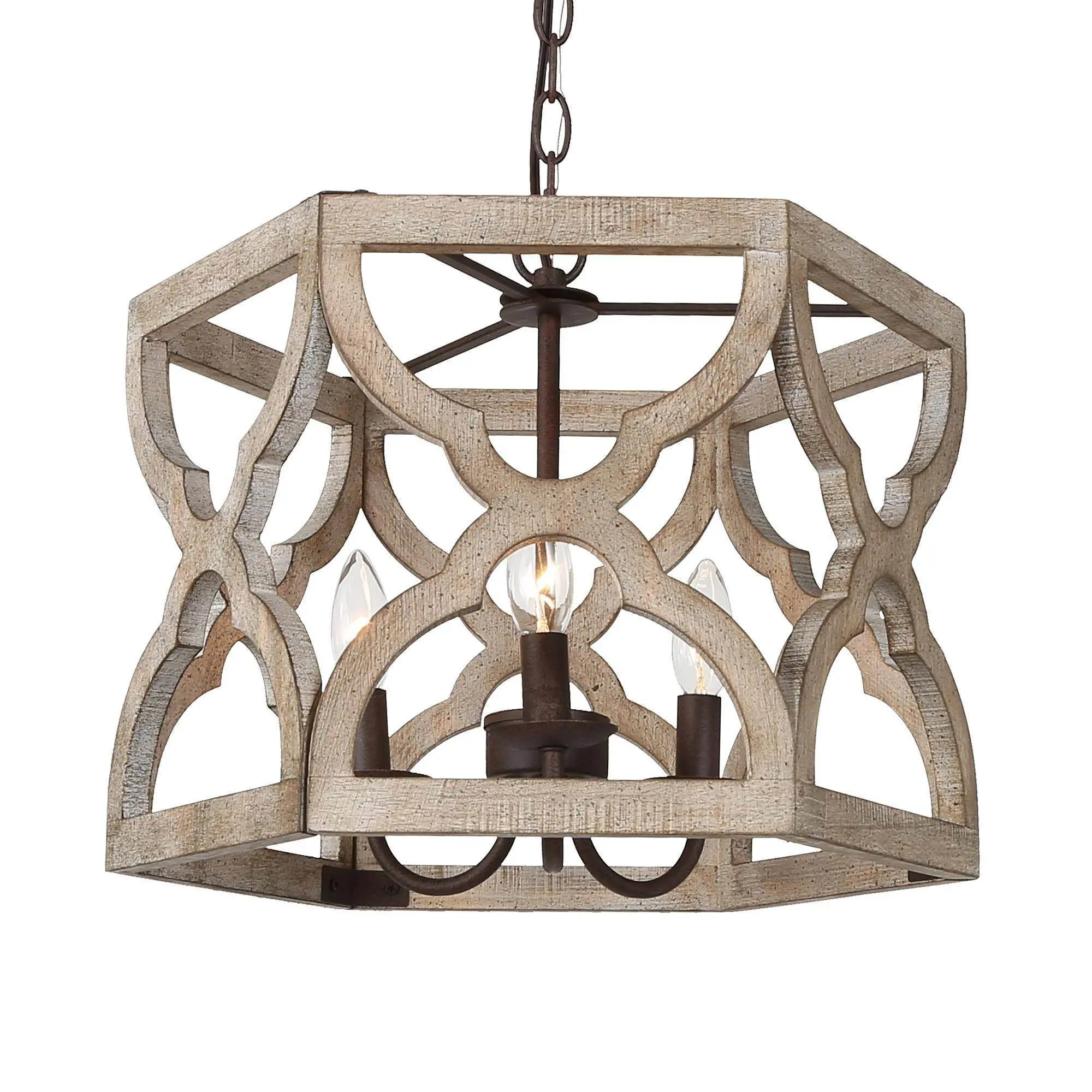 Ksana 3-Light Farmhouse Drum Wooden Chandeliers