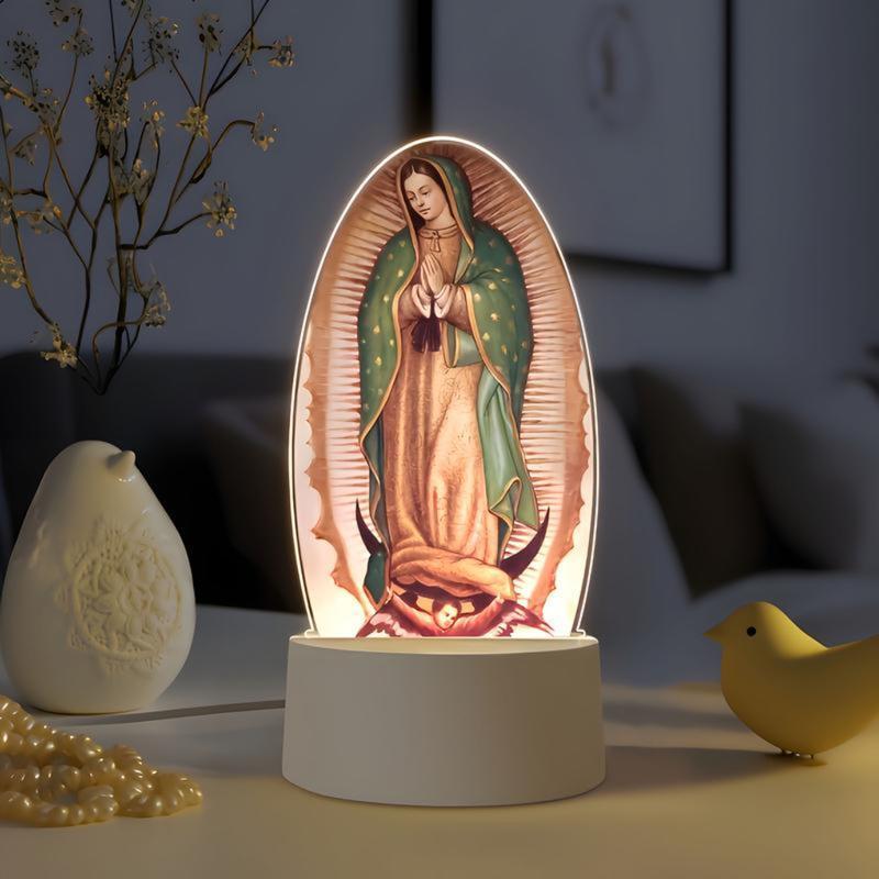 Aeropostale Vintage Guadalupe Night Light Oval Virgin Mary Statue LED Table Lamp Unique Artwork Compact Size Home & Holiday Decor
