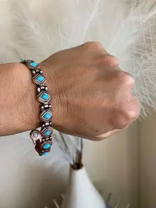 Gorgeous Turquoise Pure Copper magnetic therapy bracelet for balance energy stress arthritis pain relief Calm Jo