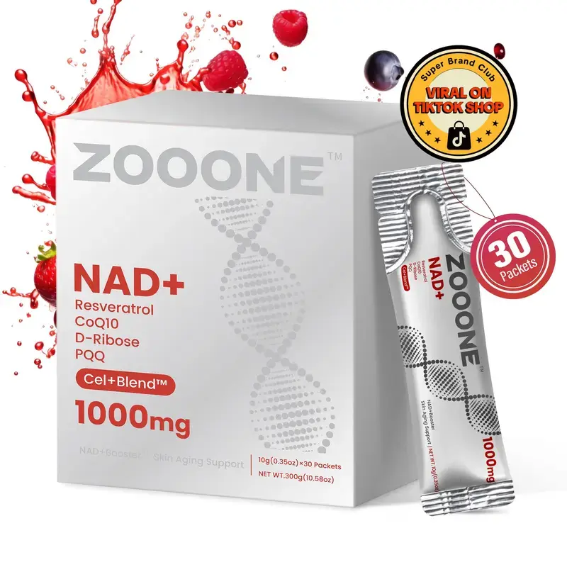 ZOOONE 1000mg NAD+ Berry Flavor Drink Mix for Skin Aging Support, Energy, and Focus - 30 Pack -