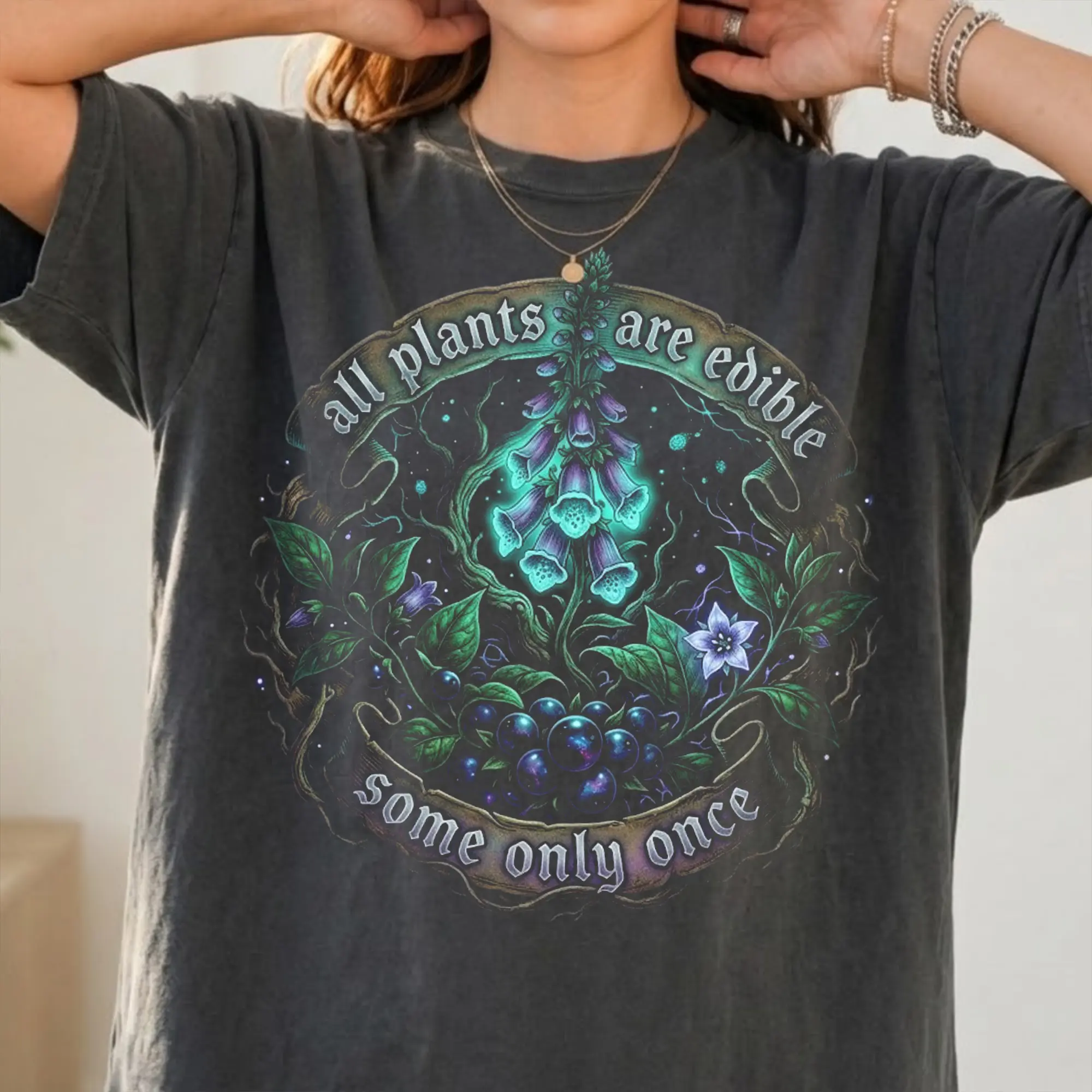 All Plants Are Edible Some Only Once T-Shirt, Funny Botanical Foraging Tee, Dark Humor Cottagecore Gardener Gift, Vintage Garden Wildflower