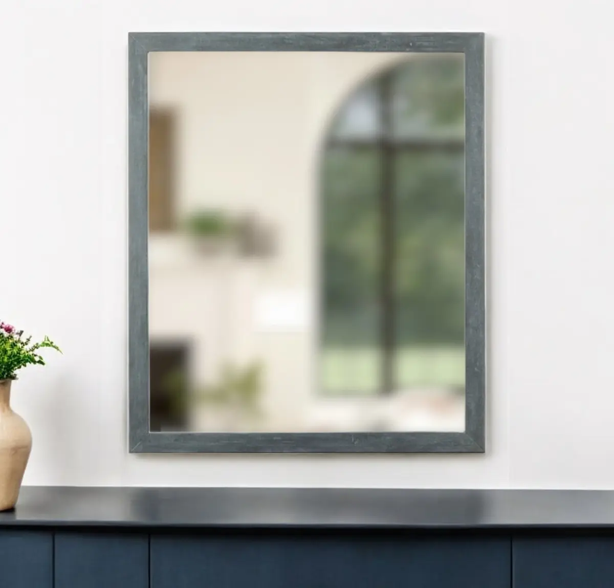 HomeRoots 510900 40 in. Dark Gray Contemporary Solid Wood Framed Rectangle Wall-Mountable Decor Mirror with Easy Installation
