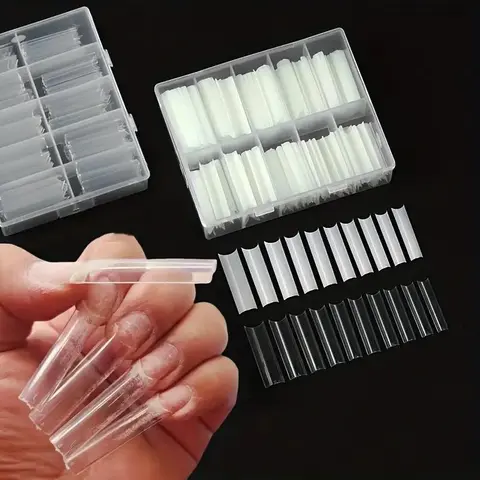 Clear Nail Tips, 240pcs/box Transparent Gloss Full Covered Acrylic Fake Nails, C Curved Square Nails, Solid Color Artificial Nails, Acrylic Nail Extensions, Diy Nails Art