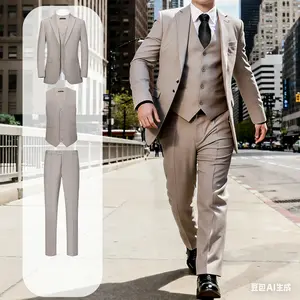 Plus Size Men's Champagne 3-Piece Suit, Big & Tall Formal Tuxedo