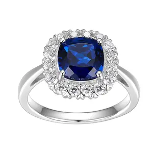 Diamonique Simulated Sapphire Halo ring, Sterling Silver