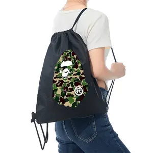 Camouflage Ape Face Printed Drawstring Backpack Bag for Outdoor Sports Hiking Gym Travel Casual Use Suitable for Young Adults Trendy Streetwear Fans Perfect Gift for Christmas Birthday and Holiday Season Presents