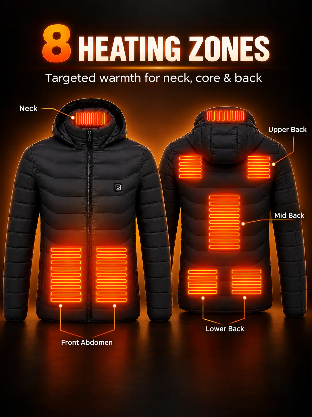 Men's Heated Zip-Up Jacket, Long Sleeve Winter Outerwear with Battery Pack, 9 Heating Zones 3 Levels, Outdoor Work Christmas Gift