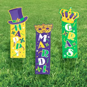 10" x 24" Mardi Gras Vertical Yard Signs - 3 Pc.