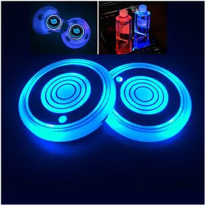 2-Pack LED Car Cup Holder Lights, Suitable for Cup Holder Car Coasters, 7 Color Changing USB Charging Pads, Waterproof Coasters, Suitable as Car Gifts for Men and Women