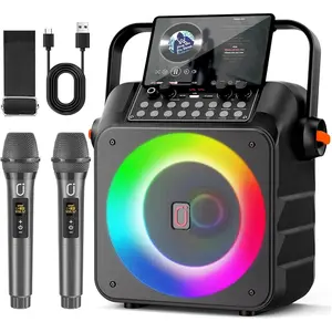 Karaoke Machine for Adults, Portable  Speaker with 2  Microphone, PA System with 6.5" Subwoofer, Supports Vocal Remover, REC, Singing Machine for Party,  (Black)