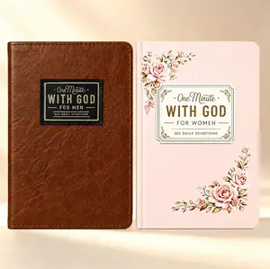 One Minute With God Devotional Set for Men & Women,365 Devotions in Brown Faux Leather, Portable Reflection Book,Bible Study & Prayer Notebook,Perfect Couples or Christian Gift,Christmas, New Year, and Birthday Gifts
