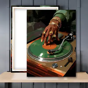 1pc Wooden Framed, Vintage Wall Art, Vinyl Record Music Canvas Poster, Black Man DJ Wall Art Print Painting, Turntable Hip Hop Music Wall Picture, Ideal For Bedroom, Office, Living Room, Home Decoration, Perfect Gift Idea