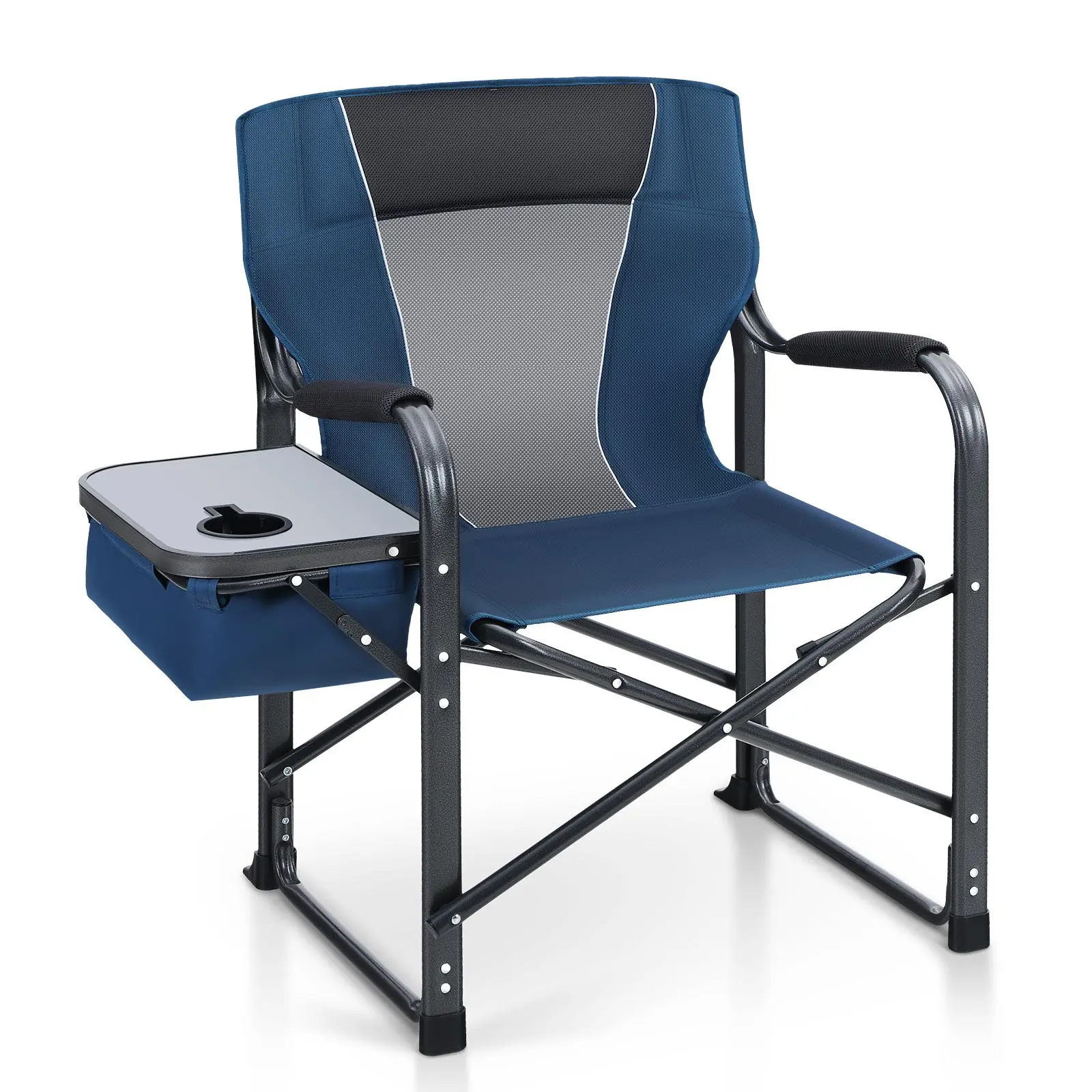 PHIVILLA Director Chair with Side Table, Heavy Duty Portable Chair with Cup Holder and Cooler Bag, Steel Folding Chair for Adults, Capacity 350 lbs Travel Accessories