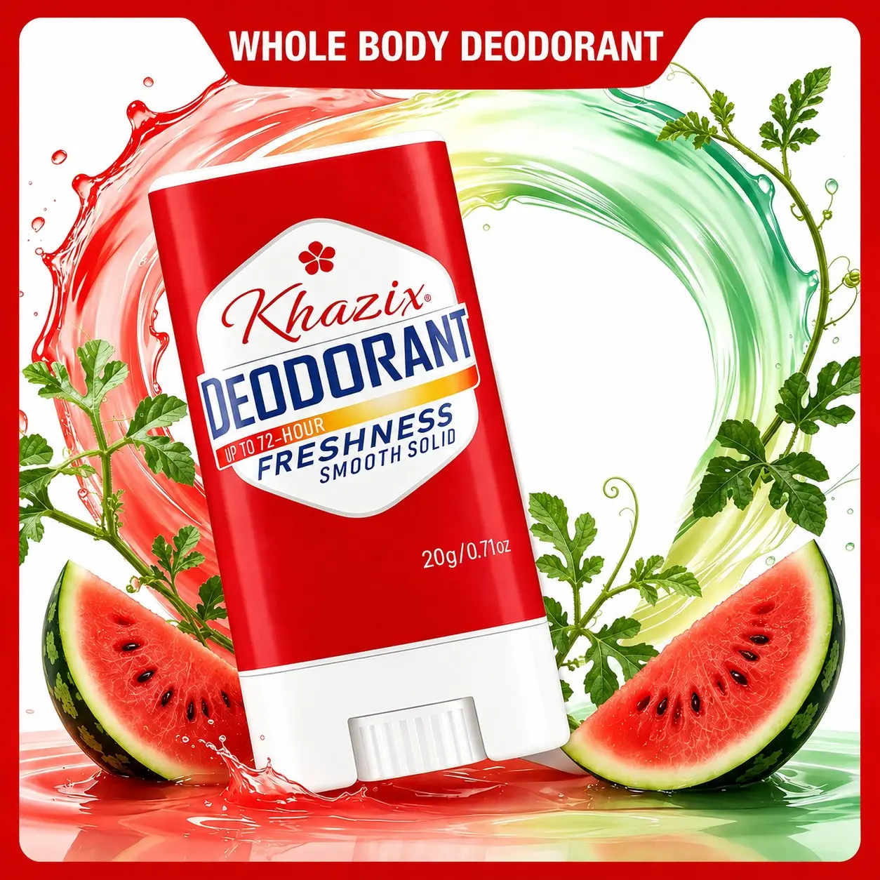 Watermelon Scent Solid Stick Deodorant Balm, Body Deodorizer, 24-Hour Odor Control, Lightweight Non-Sticky, Skin-Friendly, Ideal for Workouts, Daily Use, Summer Essential, Body Care