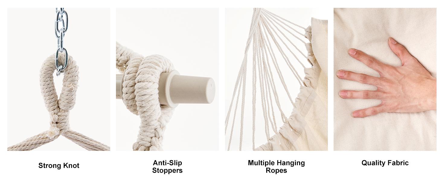 Hammock Chair Hanging Rope Swing, Max 500 Lbs, 2 Cushions Included, Large Macrame Hanging Chair with Pocket for Superior Comfort & Hardware Kit