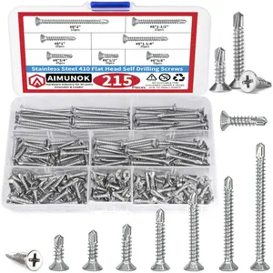 Aimunok Stainless Steel Countersunk Cross Drill Tail Screws, Self-Drilling Screws, Multi-Specification Set, Corrosion Resistant, 410 Series