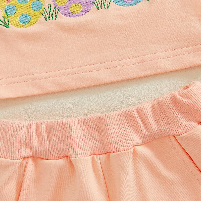 Toddler Baby Little Girl Easter Outfits Letter Embroidery Short Sleeve T-Shirt with Shorts 2 Pcs Set 0-5 Years