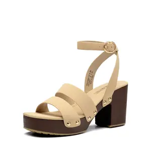 DREAM PAIRS Women's Leather Chunky Platform Ankle Strapy Sandals - Round Open Toe, Multi-Strap Heels, Summer Footwear