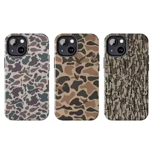 Vintage Hunting Camo Phone Case, Duck Blind & Tree Bark Pattern for iphone, Trendy Military Print Case, Rugged Outdoor Aesthetic