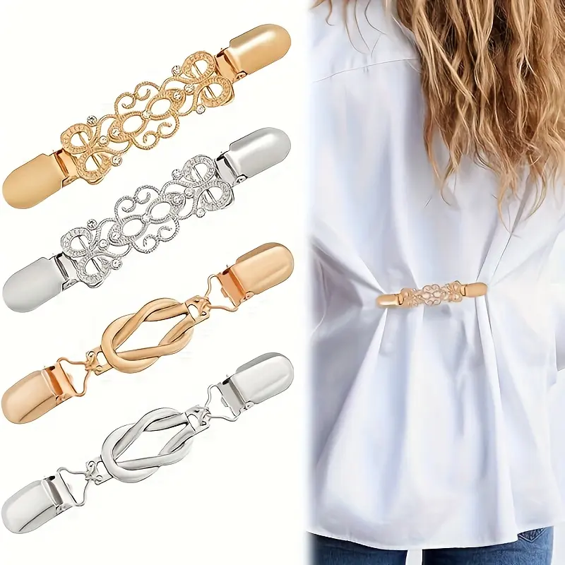 4-Pack Vintage Decorative Waist Clips for Women, Ornate Zinc Alloy Cinch with Spring-load Grip for Cinching Dresses, Antique Bronze Finish