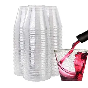 100 Pack Silver Color Glitter Cups, 9 Oz Reusable Plastic Cups, Perfect for Daily Use, Valentine's Day, Birthday Parties, Graduation, Baby Shower