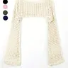 Women's Y2K Hollow-Out Flounce Sleeve Super-Cropped Cover-Up, Casual Long Sleeve Boat Neck Knit Top for Daily Wear and as a Swimsuit Cover-Up, Sheer Cover Up, Swimsuit Cover Ups, Swimwear Cover Up, Swimsuit Coverups, Women's Clothes for Fall