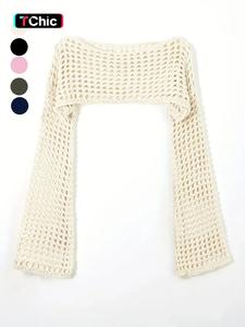 women's plain hollow out flounce sleeve super crop cover up, cute casual long sleeve boat neck knit top for daily wear, sweaters for women, going out tops, summer beach tops, clothing
