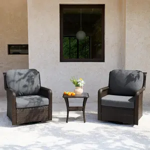 Tribesigns Outdoor Wicker Swivel Chairs, 3-Piece Outdoor Patio Furniture Set, Patio Bistro Sets with Tempered Glass Side Table, for Balcony, Porch - Brown Wicker