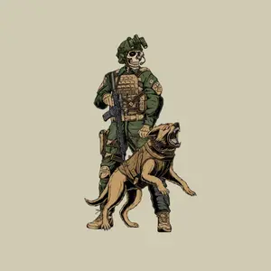 Special Forces Skeleton with Military Dog Sticker, Tactical K9 Vinyl Decal for Helmet, Car, Ammo Case