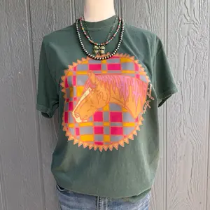 Plaid pony comfort color Top