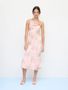 Cider Lace Floral Cowl Neck Mermaid Maxi Dress With Scarf