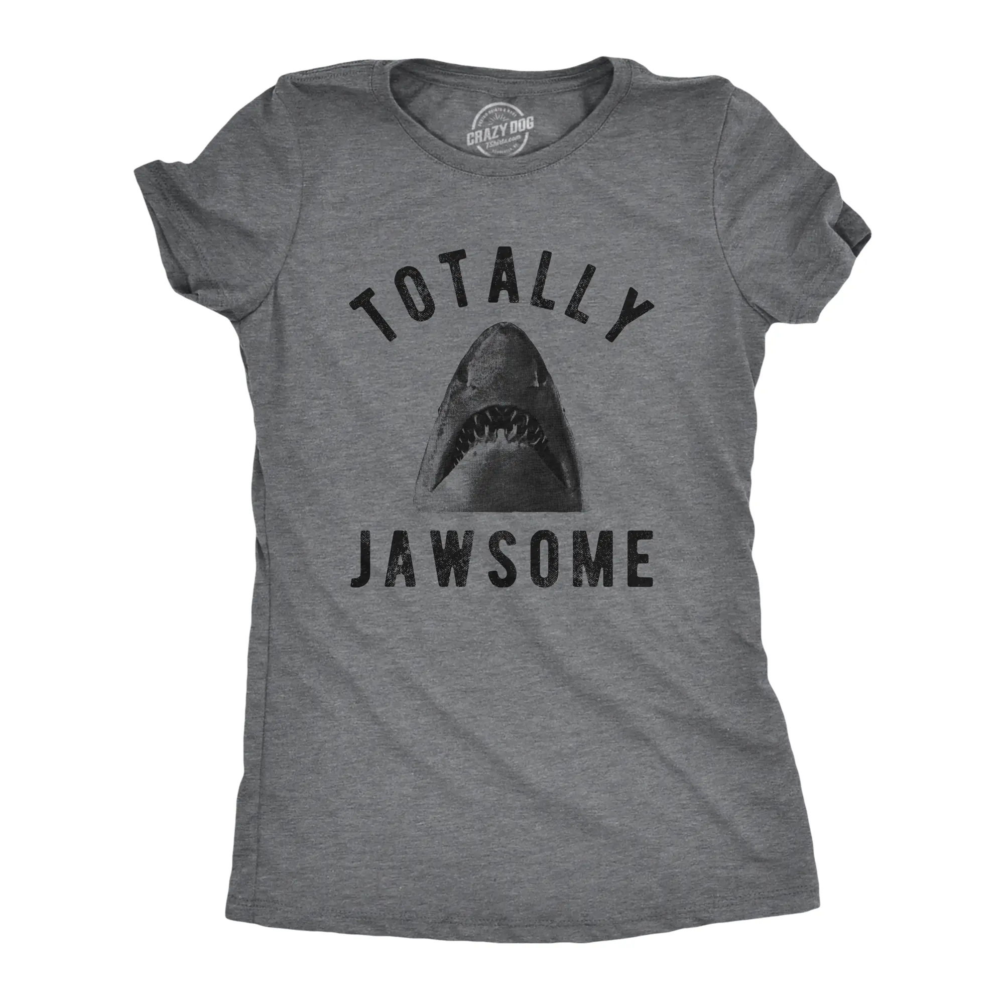 Womens Totally Jawsome T Shirt Funny Hilarious Shark Bite Graphic Novelty Tee Funny Womens T Shirts Cute Vintage Fashion Casual Ladies T-Shirt Gift Shark Tops for Women Women's Novelty Tees Dark Grey