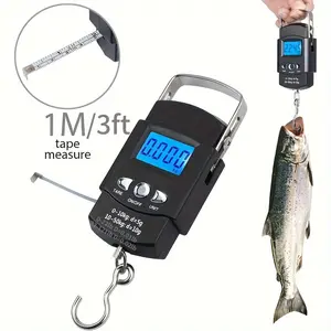 2pcsFishing Tool Set - Fishing Scale, Fish Lip Gripper - 110lb/50kg Backlit LCD Display Digital Scale with Built-in Measuring Tape + Stainless Steel Fish Holder Tool Set, Fishing Gifts for Men