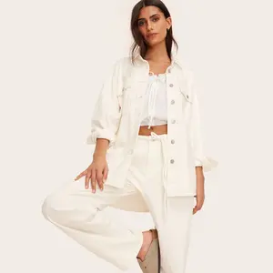 Women's Long Sleeve Denim Shacket - Parke Cream XXL