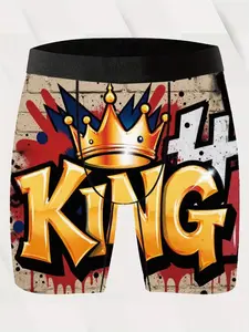 King Graffiti Boxer Briefs - Novelty Underwear, Comfortable Breathable Stretch Fabric, Men's Fun Boxers with "KING" Crown Print, Perfect Gift for Boyfriend Husband Father Anniversary Birthday Valentine's Day