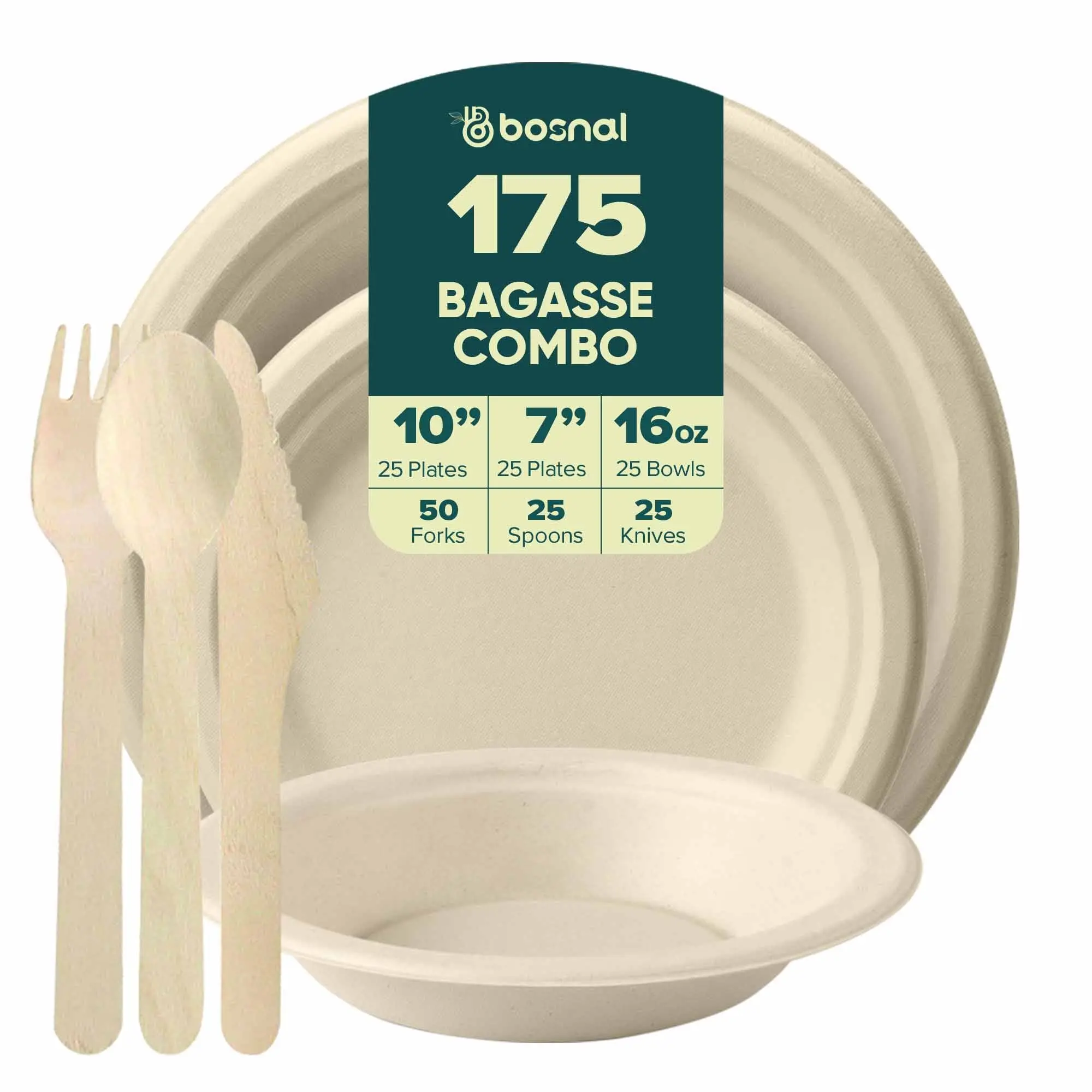 175-Piece Compostable Dinnerware Set with Plates, 16 oz Bowls & Cutlery