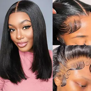 2x6 Bob Wig 300% High Density Human Hair Straight Lace Front Bob Wigs for Women Human Hair Glueless HD Transparent Short Bob Lace Front Wigs Pre Plucked with Baby Hair Natural Color 12 Inch #SummerVibes