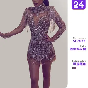 2025 summer new cross-border European and American women's dress gold-sprinkled backless transparent hollow sexy miniskirt