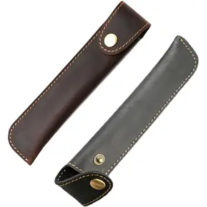 2 Pack Leather Pen Pouch Sleeve with Snap Closure Single Fountain Pen Holder Carry Case Protective Cover Organizer for Luxury Fountain Pens Ink Protection Ballpoints Mechanical Pencil
