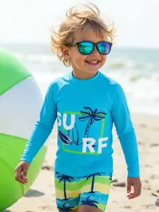 Summer Fresh Kids Beach Set Outfit Casual Cool Breathable Long Sleeve Coconut Tree Element Shorts Must-Have For Beach Travel