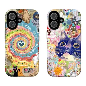 Psychedelic Cat Art Phone Case,Trippy Rainbow Mandala & Whimsical Collage Design,for iPhone 17/16/15/14/13/12/11 Pro Max Plus for Samsung phones,Unique Gift for Your Pal.
