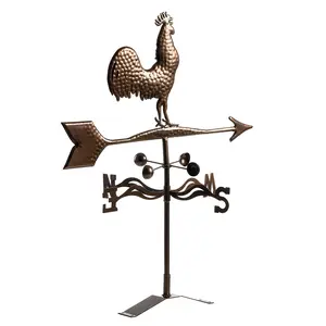 Metal Rooster Weathervane – Roof Mount Wind Direction Indicator. Smoothly Rotating Arrow + N-S-E-W. Powder-Coated Rust-Resistant Metal. Retro Brown-Red Hue