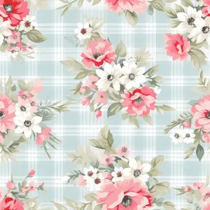 Shabby Chic Floral Plaid Pattern 2 Quilting Cotton Fabric