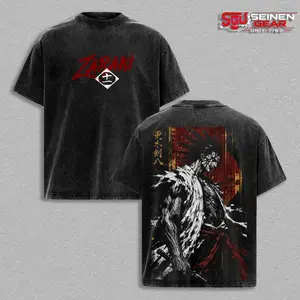 Zaraki Kenpachi Bleach Oversized Graphic Shirt, Vintage Anime Samurai Tee, Heavyweight Cotton Manga Streetwear Outfit for Men Women